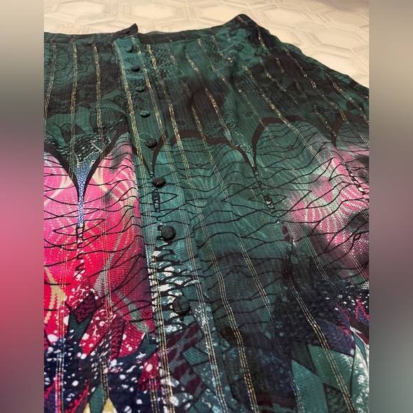 Desigual Long Lurex Flowy Artsy Abstract Floral Print Midi Skirt - Picture 5 of 10